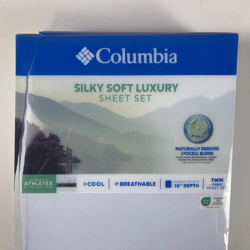 NEW Columbia Twin Silky Soft Luxury Sheet Set Blue Lyocell Blend Athletex NEW
